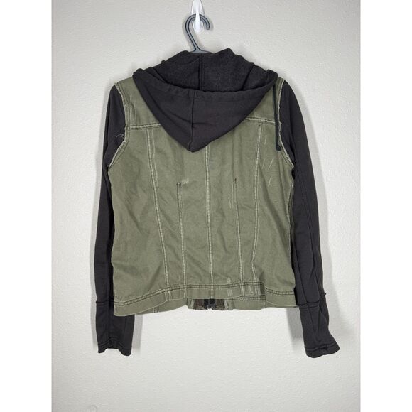 Free People Distressed Hooded Twill Utility Jacket Sz M Army Green Cargo Skater - Picture 6 of 12